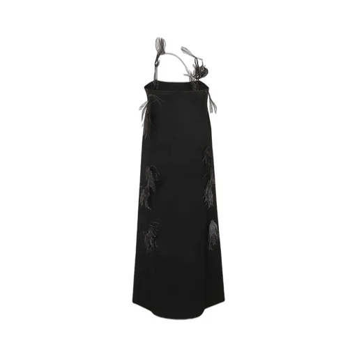 Jil Sander Feather-Trim Square Neck Slip Dress