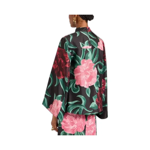 La Doublej Peony Print Silk Top