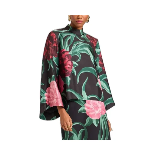 La Doublej Peony Print Silk Top
