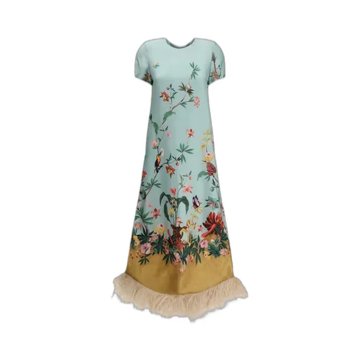 La Doublej Swing Feather-Trim Dress