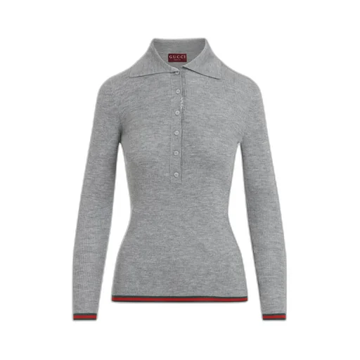 Gucci Ribbed Knit Long-Sleeve Polo Shirt