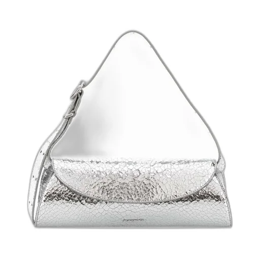 Jil Sander Cannolo Crackled Foldover Top Clutch Bag