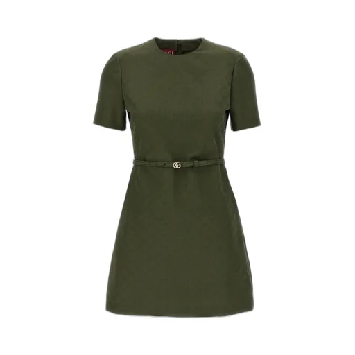 Gucci Gg Buckle Belt Crewneck Mini Dress