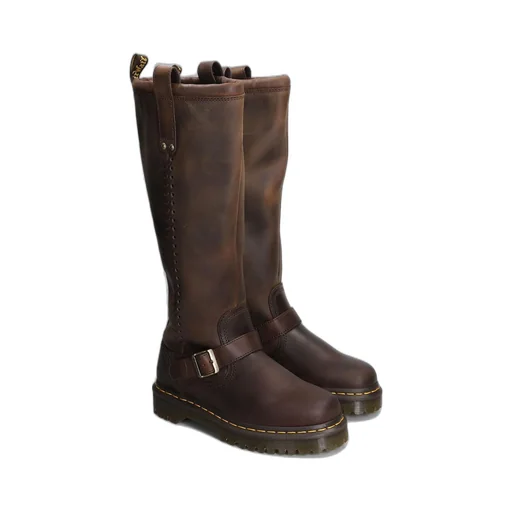 Dr. Martens Anistone Knee High Crazy Horse Leather Biker Boots