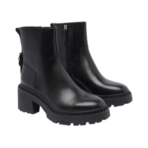 Ash Round Toe Buckled Boots