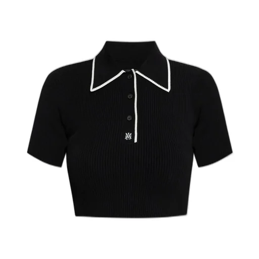 Amiri Ma Ribbed-Knit Cropped Polo Top