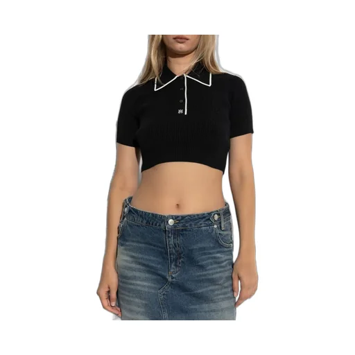 Amiri Ma Ribbed-Knit Cropped Polo Top