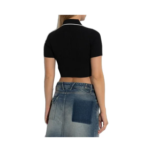 Amiri Ma Ribbed-Knit Cropped Polo Top