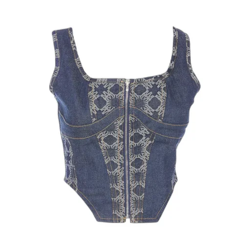 Amiri Bustier Denim Cropped Corset Top