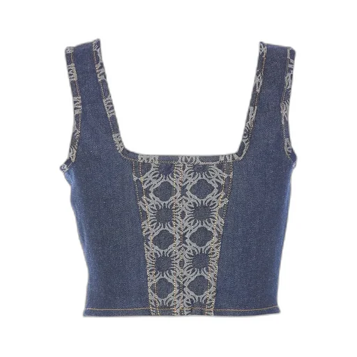 Amiri Bustier Denim Cropped Corset Top
