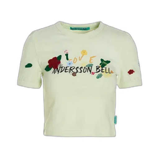 Andersson Bell Embroidered Logo-Printed Crewneck Cropped T-Shirt