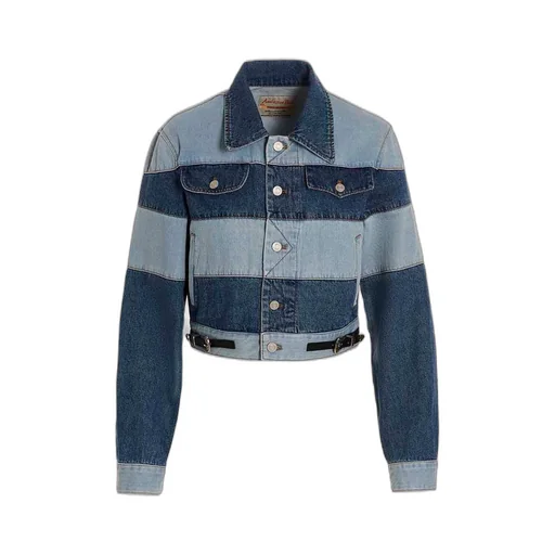 Andersson Bell Mahina Patchwork-Striped Cropped Denim Jacket