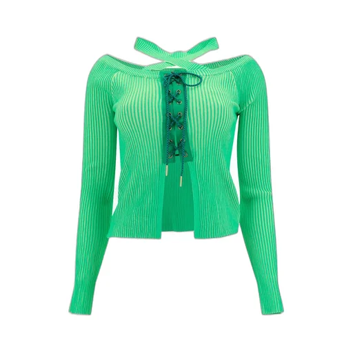 Andersson Bell Ribbed Lace-Up Fastened Halterneck Cardigan