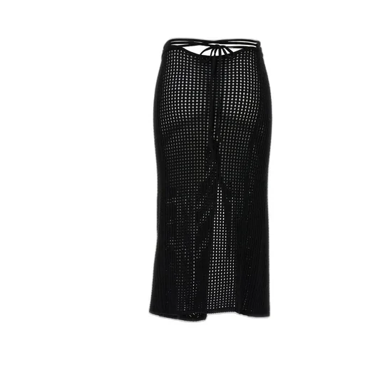 Andrea Adamo Slit-Open Crochet Knitted Midi Skirt