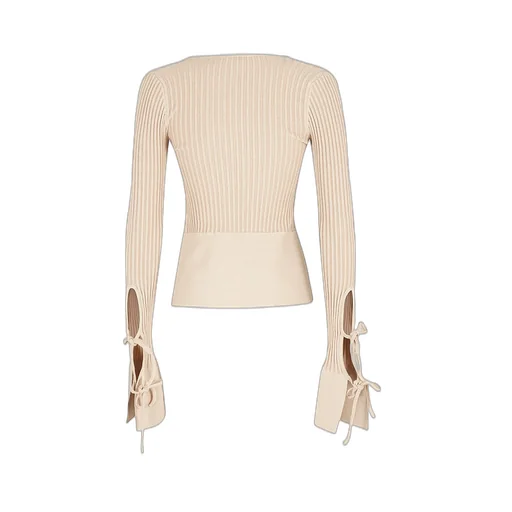 Andrea Adamo Tie-Fastened Long-Sleeved Cut-Out Knitted Top