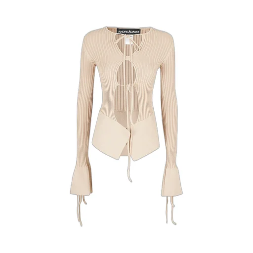 Andrea Adamo Tie-Fastened Long-Sleeved Cut-Out Knitted Top