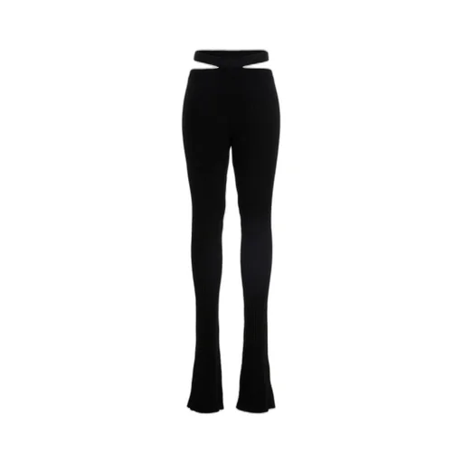 Andrea Adamo Ribbed Waist-Strap Flared Leggings