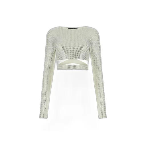 Andrea Adamo Cut Out Detailed Embellished Cropped Top