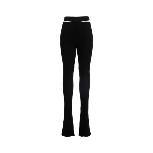 Andrea Adamo Ribbed Waist-Strap Flared Leggings