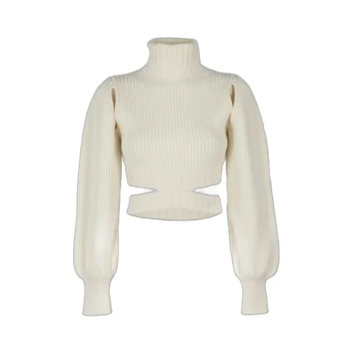 Andreadamo Roll-Neck Cut-Out Detailed Cropped Jumper