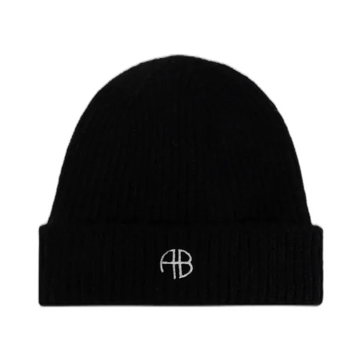 Anine Bing Logo Embroidered Ribbed-Knit Beanie