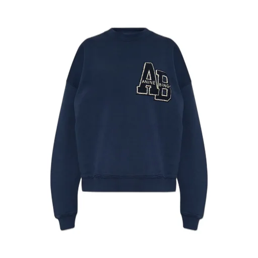 Anine Bing Miles Letterman Logo Embroidered Crewneck Sweatshirt