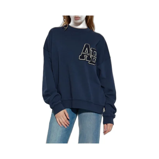 Anine Bing Miles Letterman Logo Embroidered Crewneck Sweatshirt