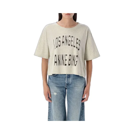 Anine Bing Logo Printed Crewneck Cropped T-Shirt