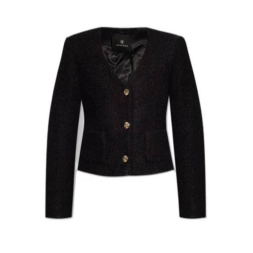 Anine Bing Anitta V-Neck Tweed Cropped Jacket
