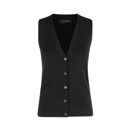 Anine Bing Plunging V-Neck Ribbed-Knit Vest