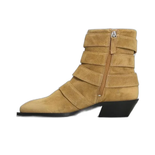 Alohas Buckle-Detailed Pointed-Toe Ankle Boots