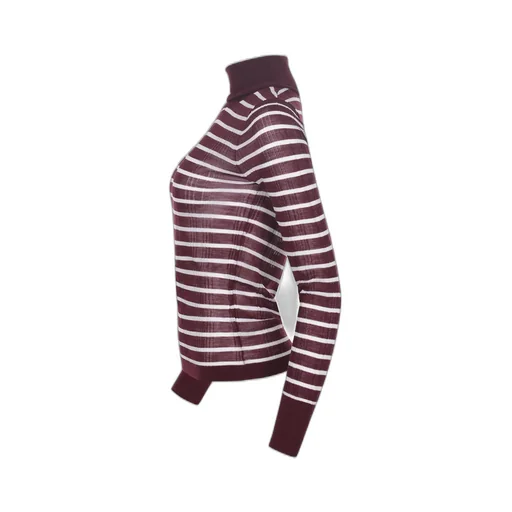 Alysi Quilted Long Sleeve Striped Turtleneck Top
