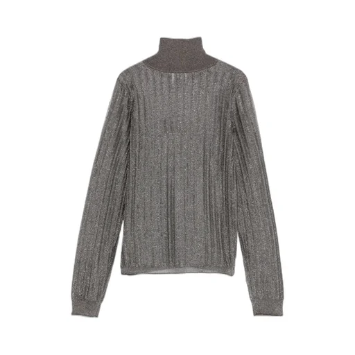 Alysi High Neck Ribbed Metallic Top
