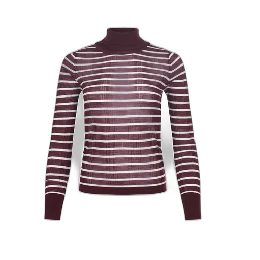 Alysi Quilted Long Sleeve Striped Turtleneck Top
