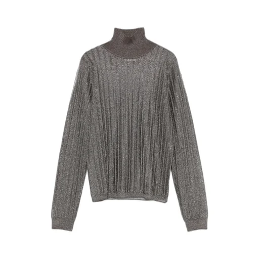 Alysi High Neck Ribbed Metallic Top