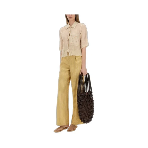 Alysi Pleated Striped Satin Tailored Trousers