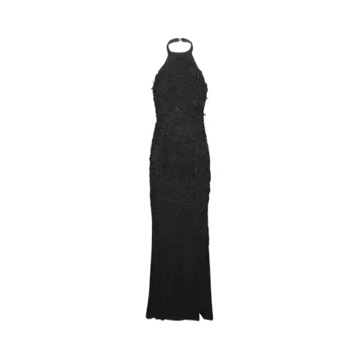 Amen Feather-Embroidered One-Shoulder Dress