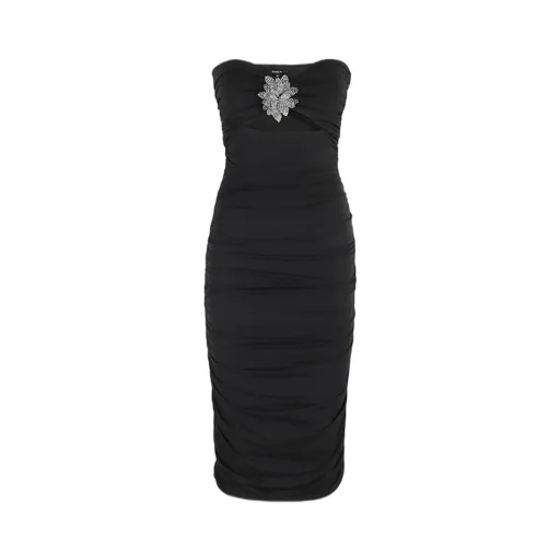 Amen Brooch-Detail Strapless Dress