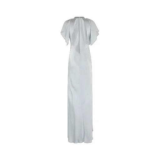 Amen Embellished Neckline Long Satin Dress