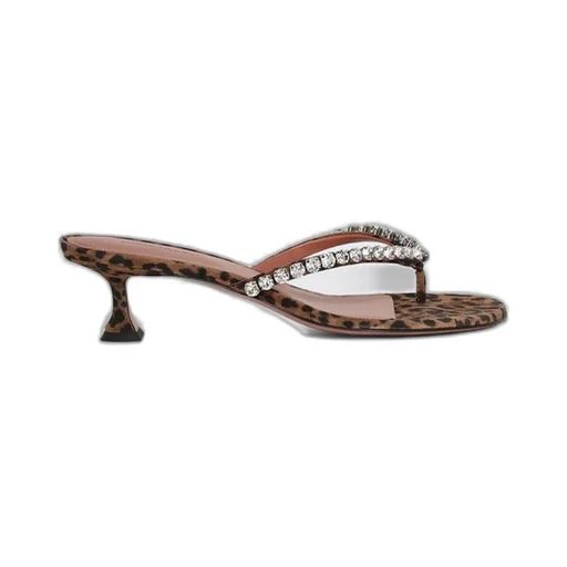 Amina Muaddi Gigi Leopard Printed Embellished Mules