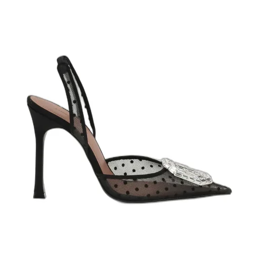 Amina Muaddi Polka-Dot Lace Camelia Sling Pumps