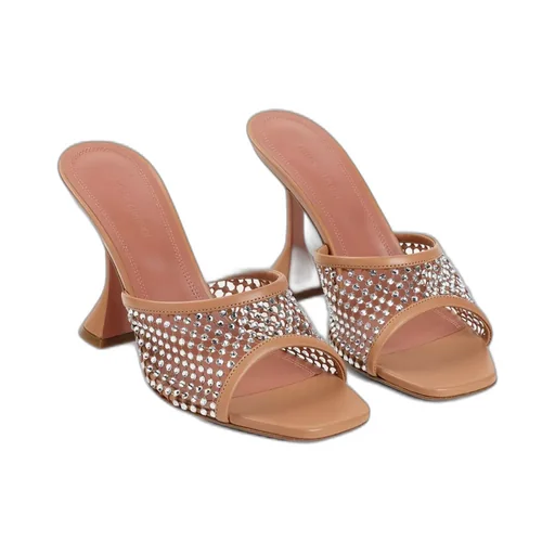 Amina Muaddi Lupita Embellished Net Slippers