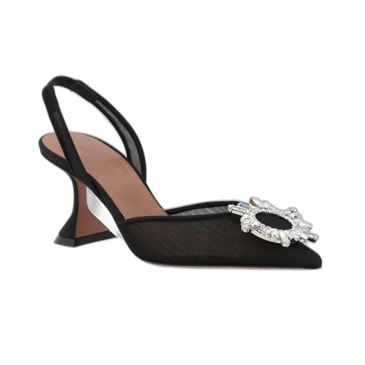 Amina Muaddi Begum Embellished Mesh Slingback Pumps