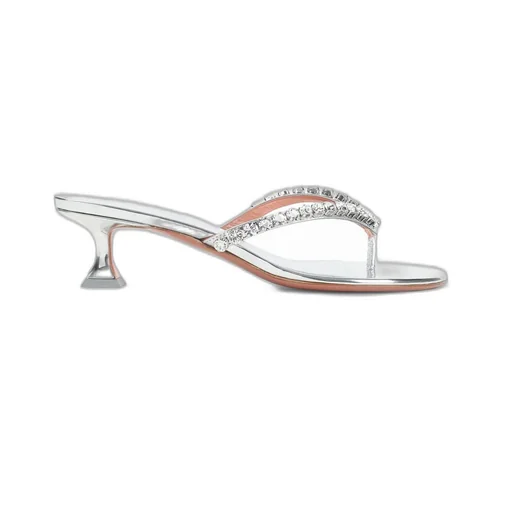 Amina Muaddi Metallic Effect Embellished Slippers
