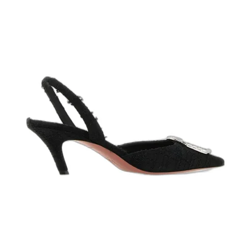 Amina Muaddi Embellished Pointed Toe Tweed Pumps