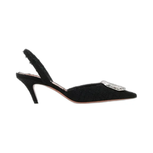 Amina Muaddi Embellished Pointed Toe Tweed Pumps