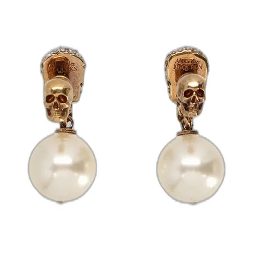 Alexander Mcqueen Pearl Pavé Skull Detailed Earrings