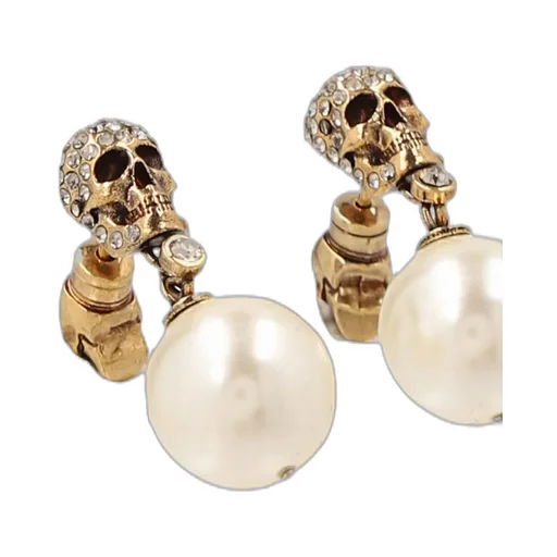 Alexander Mcqueen Pearl Pavé Skull Detailed Earrings