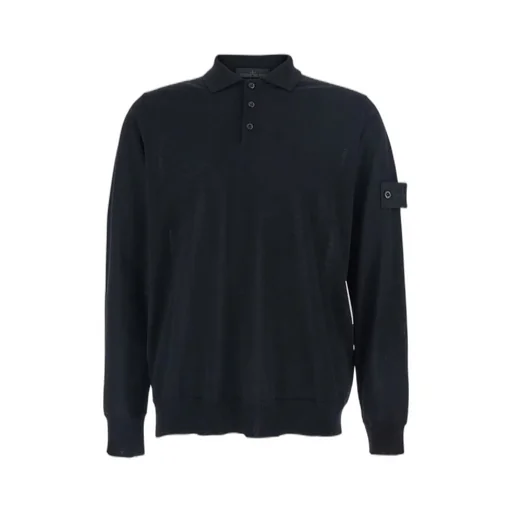 Stone Island Logo Patch Long Sleeved Polo Shirt