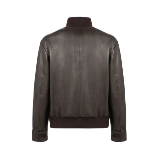 Slowear Ribbed Collar Leather Jacket